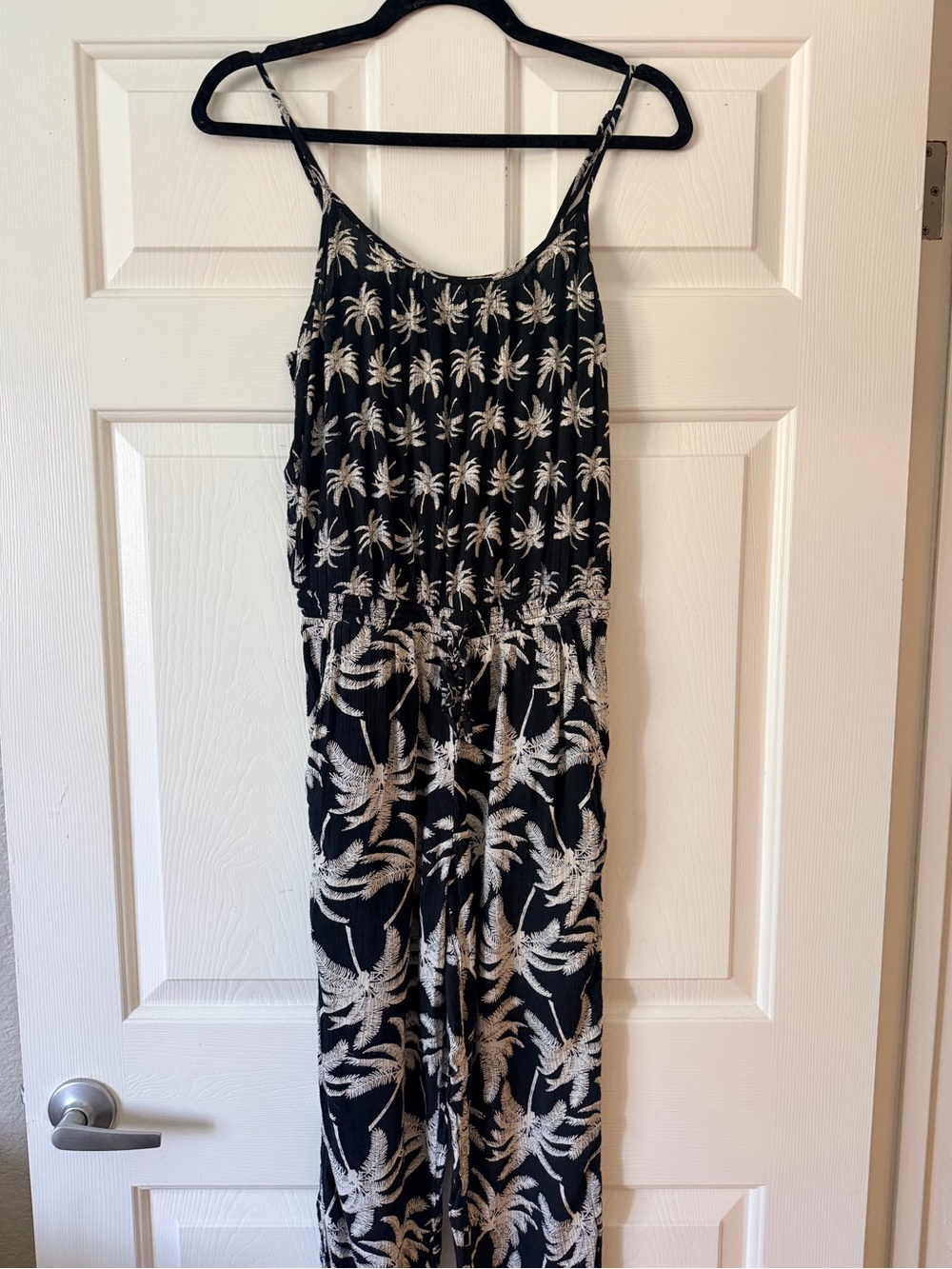 aerie Black Palm Leaf Wide-Leg Jumpsuit